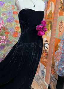 Velvet Strapless Gown with Floral Detail
