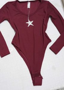 Ribbed Burgundy Long Sleeve Bodysuit