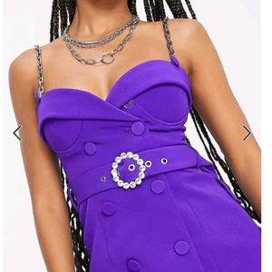 Purple designer Breasted Belted co ord rhinestone