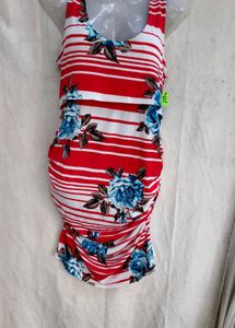 2929. Red &amp; White Striped Floral Dress
