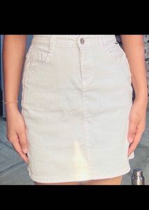 White Denim Mini Skirt With Pockets