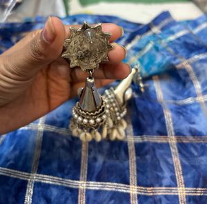 Oxidized Jhumka Earrings with Pearls