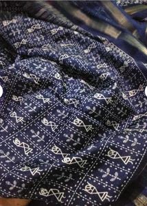 New Mrignayni  Blue Printed Saree With Blouse Piec