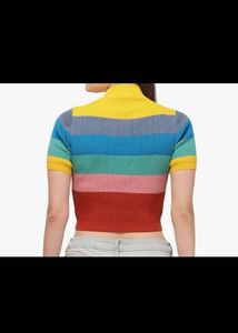 Multi Color Stripes High Neck Sweater Top