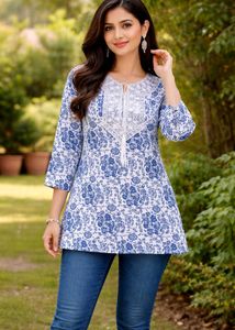 Blue Floral Print Kurta