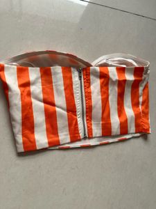 Orange and White Striped Strapless Top