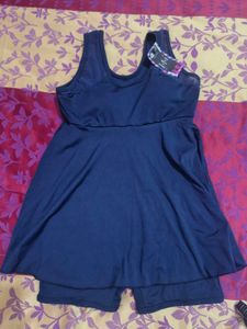 N-Gal Navy Blue One-Piece Swimdress with Inner Sho