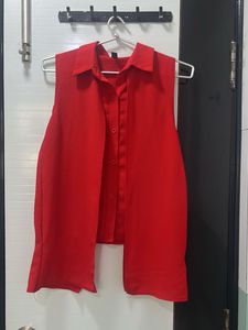 Vibrant Red Sleeveless Collared Top