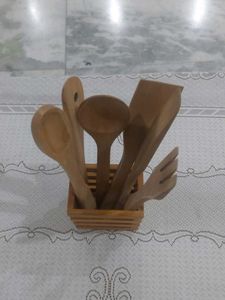 Wooden Kitchen Utensil Set with Holder