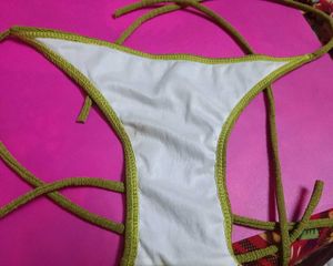 Olive Green Textured Bikini Bottom