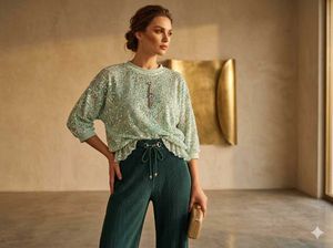 Sparkling Sequin Top with Elegant Pleated Pants