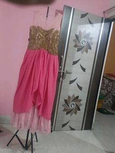 Elegant Pink &amp; Gold Ethnic Gown
