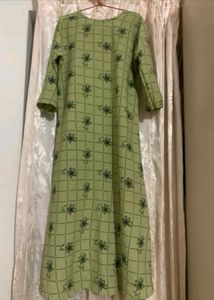 Green Kurta with Black Floral Print