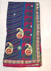 New Saree Pink Blue Embroidery