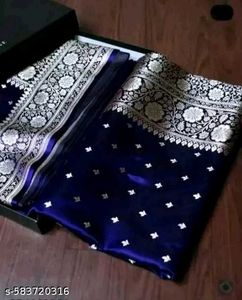 Stunning Navy Blue Silk Saree with pollika dots