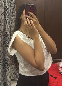 stylish white going out top with cut sleeves