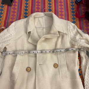 Cream Cable Knit Sleeve Trench Coat