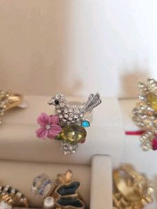 Cute Bird & Flower Rhinestone Ring