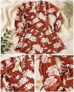 Floral Wrap Dress with Long Sleeves