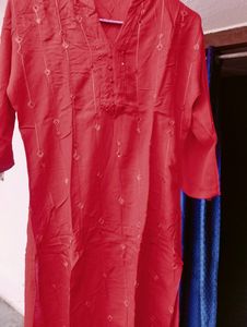 Embroidery Red Kurta