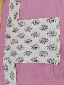 Elegant White Kurta with Purple Floral Print
