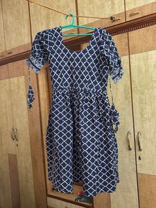 Navy Blue Printed Kurta