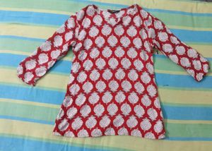 Red & White Printed Kurta