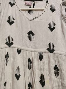 White Ethnic Printed Tiered Dress