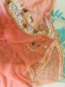 Peach Embroidered Lehenga Choli Set