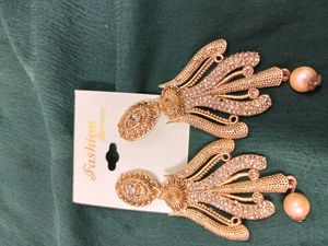 No Brand 3.5 Inch Golden Oxidised Earring Imgood C