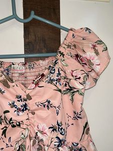 Cute Floral Print Baby Pink Top