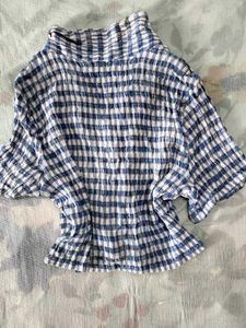 Blue Gingham Cropped Shirt