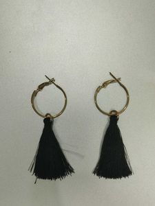 Black Tassel Hoop Earrings