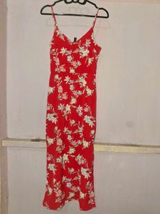Red Floral Midi Dress