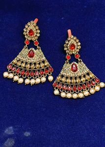 Exquisite Red &amp; Gold Dangle Earrings
