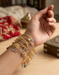 Gold-Plated Bangle Set with Gemstones...set of 8