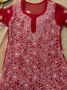 Red Chikankari Kurta