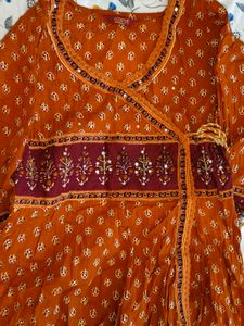 Orange Kurta Set with Bag