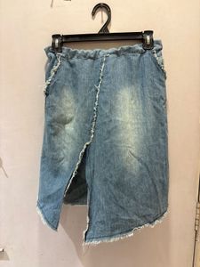 Distressed Denim Asymmetrical Skirt