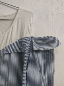 Zink London Off Shoulder Blue And White Stripped S