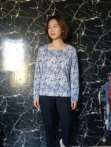 Blue Abstract Print Long Sleeve Top