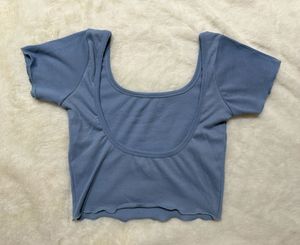 Cute Blue Ribbed Cropped Top