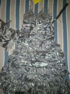 Pqrty wear Grey stylish gown with ruffles