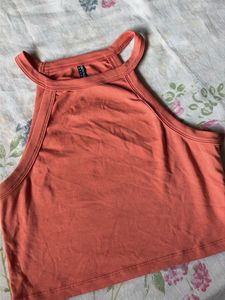 Coral Halter Neck Crop Top