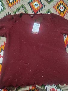 Maroon Sparkle Fashion Top ,SIZE=XL