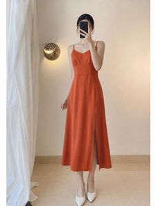 Orange Spaghetti Strap Midi Dress
