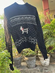 Cute Dog Print Black Knit Sweater