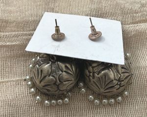 Antique Silver Peacock Jhumka Earrings