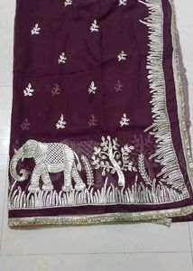 Embroidered Silk Saree with Elephant Motif