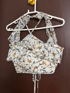 Missa More Back tie up Halter Neck Crop Top
